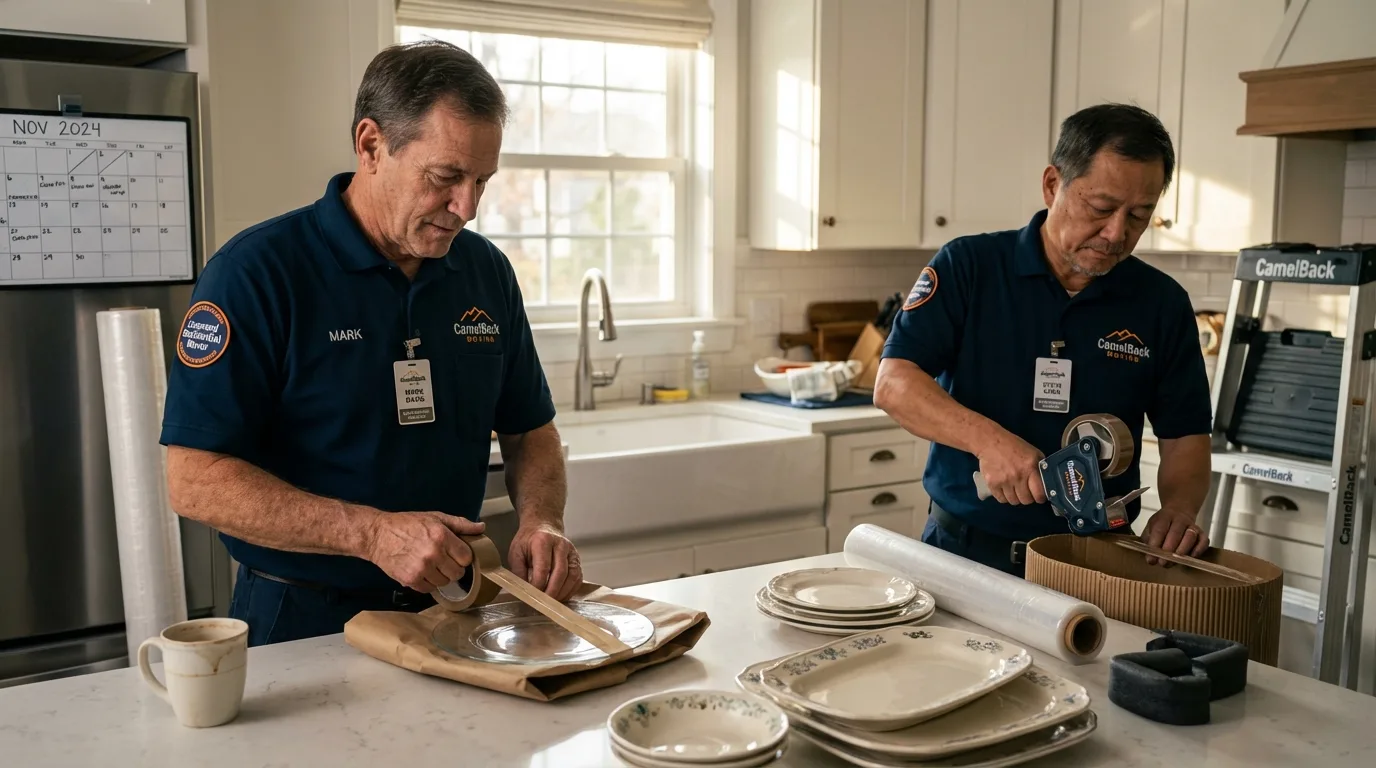 Professional crew packing kitchen dishware in Oak Grove, MO